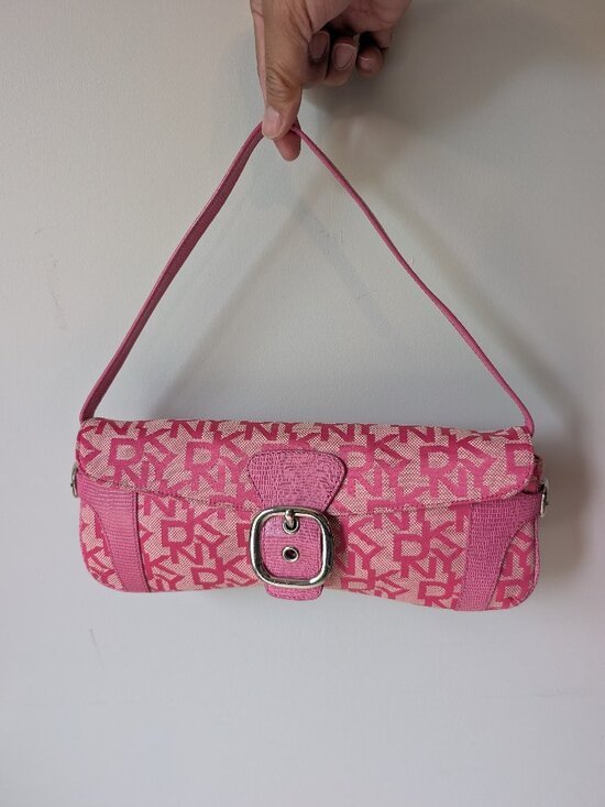 Dkny Handbags - Y2K DKNY Monogram Baguette Pink Shoulder Bag